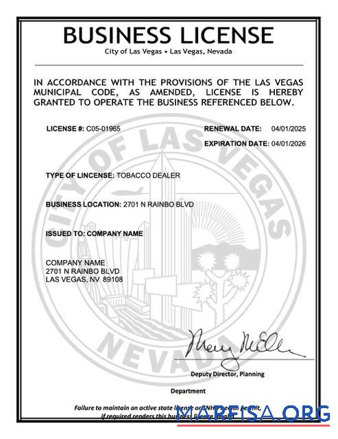 Downloadable USA Nevada business license Word and PDF template